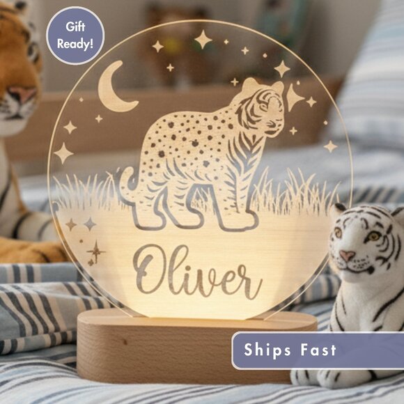 Personalized Tiger Night Light – Custom LED Lamp for Kids Room - Picture 1 of 8